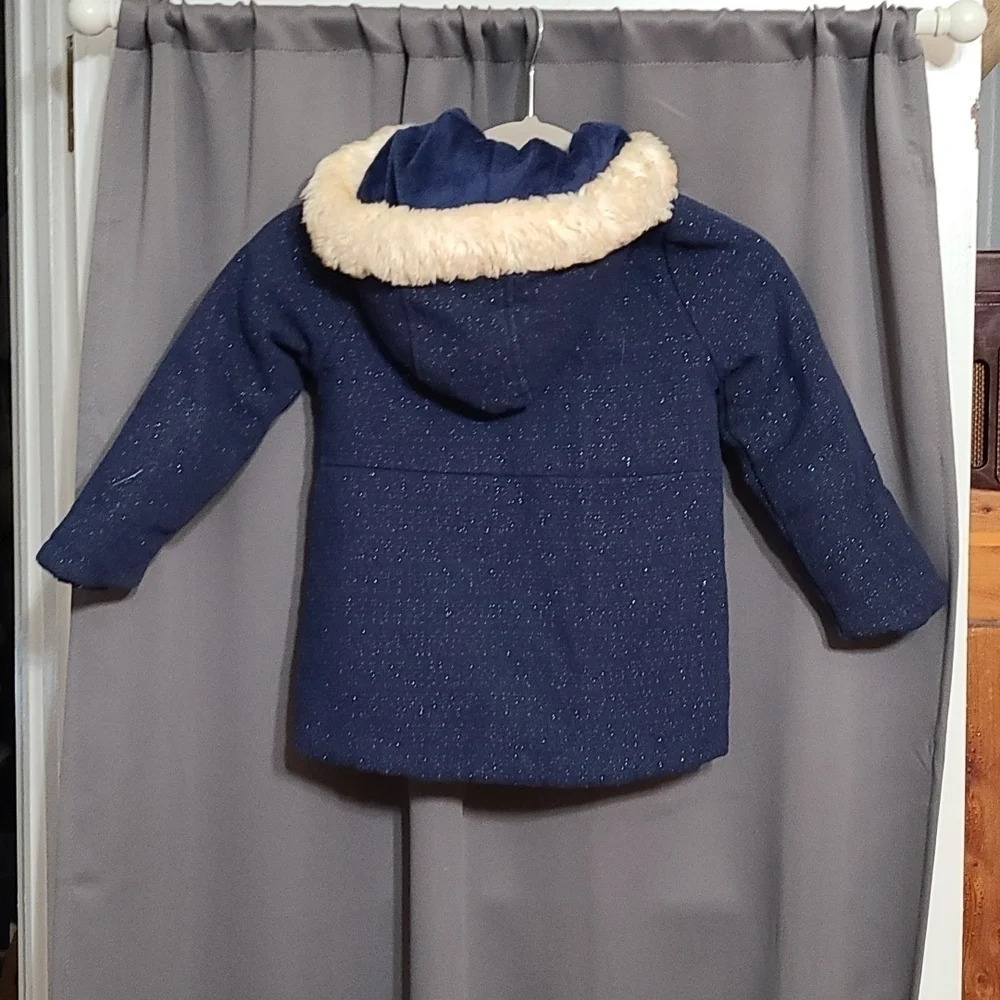 Osh Kosh B'Gosh Toddler Girls‎ Coat 1%Wool Blend Navy Sparkly Hooded Size 4 EUC